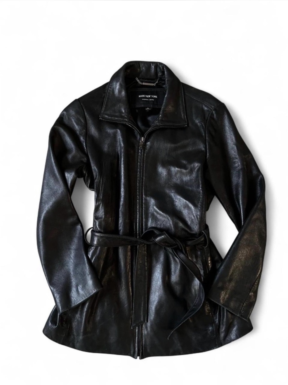 Marc New York Black Leather Zip Belted Jacket